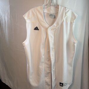 Adidas Men's Sleeveless Medium White Baseball Shirt Jersey Button Front